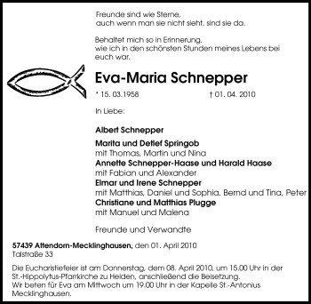 Traueranzeige von Eva-Maria Schnepper von Tageszeitung