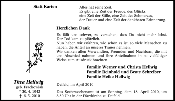 Traueranzeige von Thea Hellwig von Tageszeitung