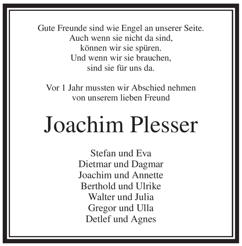  Traueranzeige für Joachim Plesser vom 21.04.2010 aus Tageszeitung