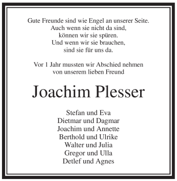 Traueranzeige von Joachim Plesser von Tageszeitung