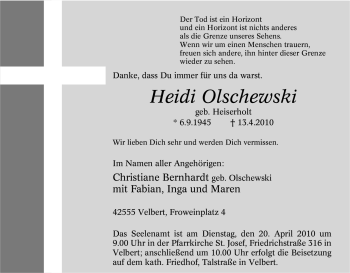 Traueranzeige von Heidi Olschewski von Tageszeitung