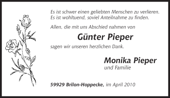 Traueranzeige von Günter Pieper von Tageszeitung