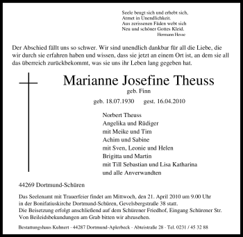 Traueranzeige von Marianne Josefine Theuss von Tageszeitung