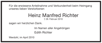 Traueranzeige von Heinz Manfred Richter von Tageszeitung