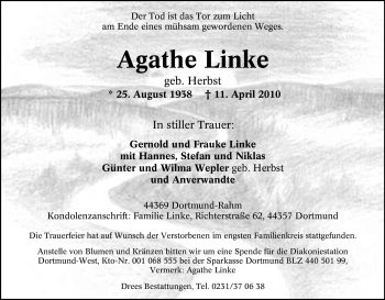 Traueranzeige von Agathe Linke von Tageszeitung