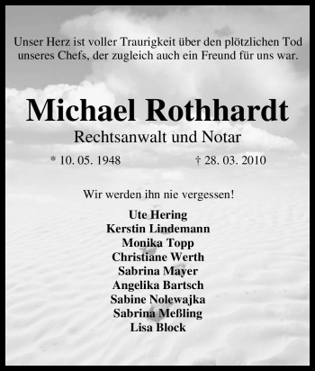 Traueranzeige von Michael Rothhardt von Tageszeitung