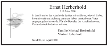Traueranzeige von Ernst Herberhold von Tageszeitung
