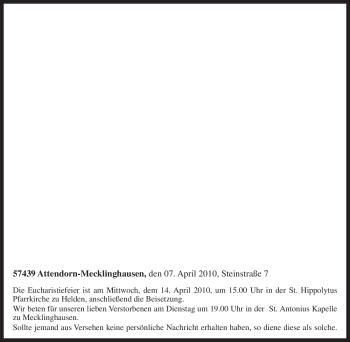 Traueranzeige von Wilhelm Menke von Tageszeitung