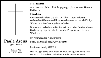 Traueranzeige von Paula Arens von Tageszeitung