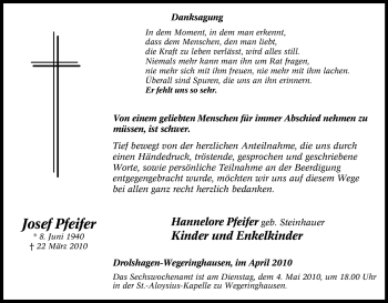 Traueranzeige von Josef Pfeifer von Tageszeitung