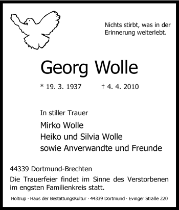 Traueranzeige von Georg Wolle von Tageszeitung
