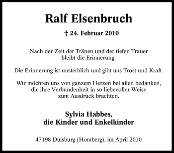 Traueranzeige von Ralf Elsenbruch von Tageszeitung