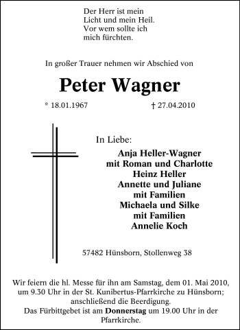 Traueranzeige von Peter Wagner von Tageszeitung