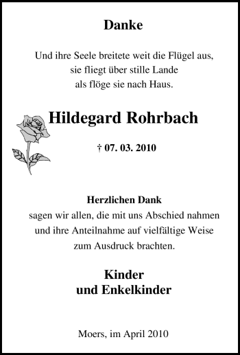Traueranzeige von Hildegard Rohrbach von Tageszeitung