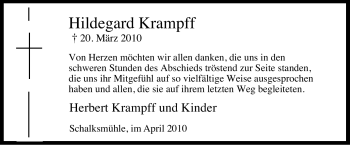 Traueranzeige von Hildegard Krampff von Tageszeitung