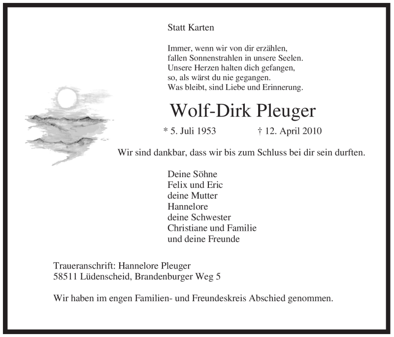  Traueranzeige für Wolf-Dirk Pleuger vom 23.04.2010 aus Tageszeitung