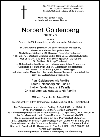 Traueranzeige von Norbert Goldenberg von Tageszeitung