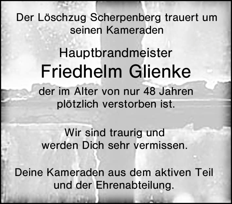 Traueranzeige für Friedhelm Glienke vom 20.04.2010 aus Tageszeitung