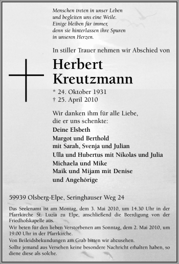 Traueranzeige von Herbert Kreutzmann von Tageszeitung