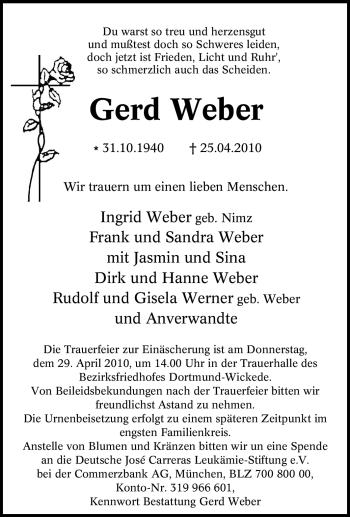 Traueranzeige von Gerd Weber von Tageszeitung
