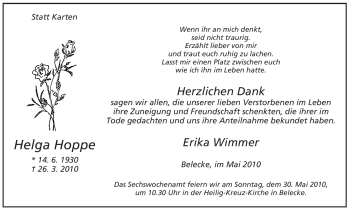 Traueranzeige von Helga Hoppe von Tageszeitung
