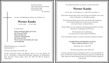 Traueranzeige von Werner Kauke von Tageszeitung