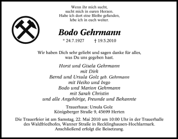 Traueranzeige von Bodo Gehrmann von Tageszeitung