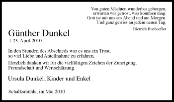 Traueranzeige von Günther Dunkel von Tageszeitung