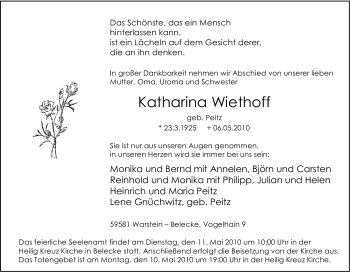 Traueranzeige von Katharina Wiethoff von Tageszeitung