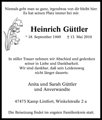 Traueranzeige von Heinrich Güttler von Tageszeitung