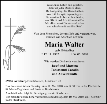 Traueranzeige von Maria Walter von Tageszeitung