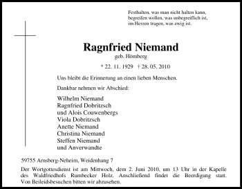 Traueranzeige von Ragnfried Niemand von Tageszeitung