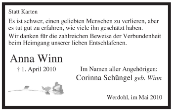 Traueranzeige von Anna Winn von Tageszeitung