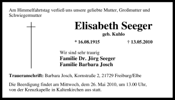 Traueranzeige von Elisabeth Seeger von Tageszeitung
