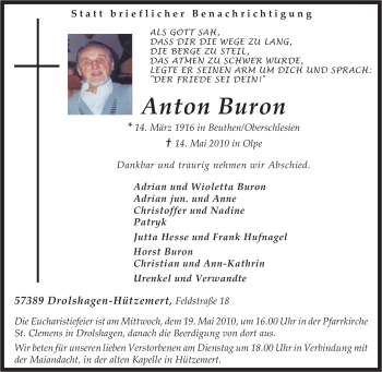 Traueranzeige von Anton Buron von Tageszeitung