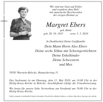 Traueranzeige von Margret Ebers von Tageszeitung