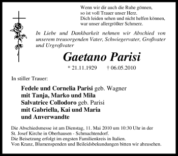 Traueranzeige von Gaetano Parisi von Tageszeitung
