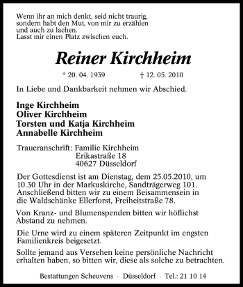 Traueranzeige von Reiner Kirchheim von Tageszeitung