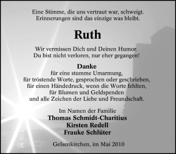 Traueranzeige von Ruth Unbekannt von Tageszeitung
