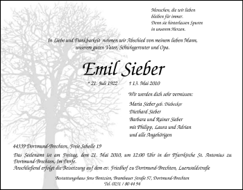 Traueranzeige von Emil Sieber von Tageszeitung