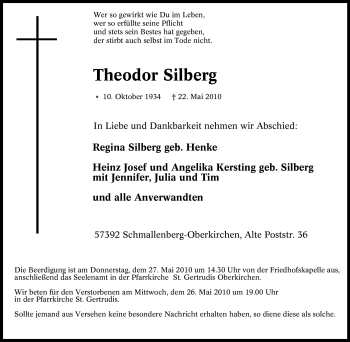 Traueranzeige von Theodor Silberg von Tageszeitung