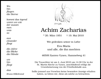 Traueranzeige von Achim Zacharias von Tageszeitung