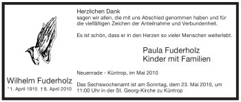 Traueranzeige von Wilhelm Fuderholz von Tageszeitung
