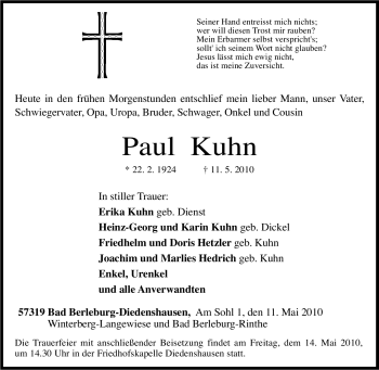 Traueranzeige von Paul Kuhn von Tageszeitung