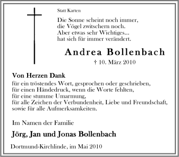 Traueranzeige von Andrea Bollenbach von Tageszeitung