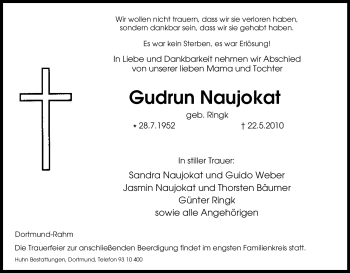 Traueranzeige von Gudrun Naujokat von Tageszeitung
