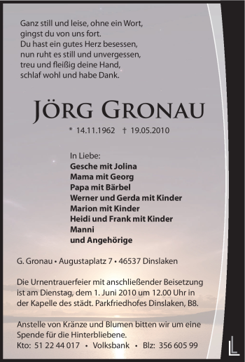 Traueranzeige von Jörg Gronau von Tageszeitung