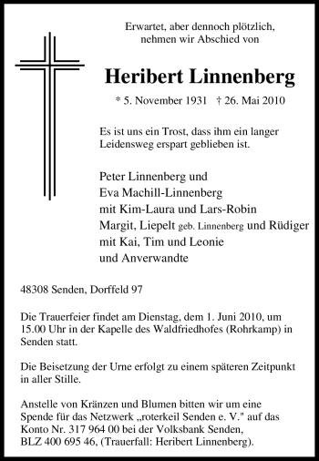 Traueranzeige von Heribert Linnenberg von Tageszeitung