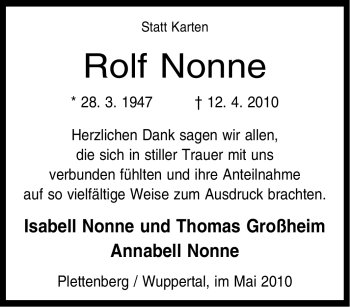 Traueranzeige von Rolf Nonne von Tageszeitung