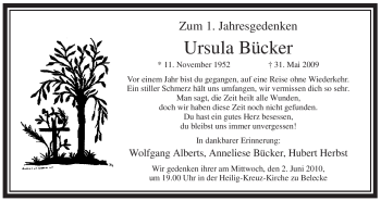 Traueranzeige von Ursula Bücker von Tageszeitung